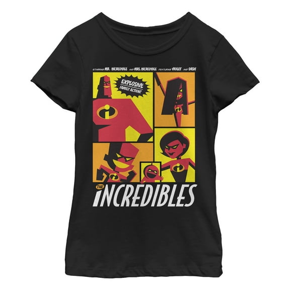 Girl's The Incredibles Starring Explosive Family Action  Graphic Tee Black Small