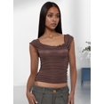thumbnail image 6 of Women'S Cowl Neck Top Sleeveless Ruched Double Lined Crop Top T Shirts Brown M, 6 of 8