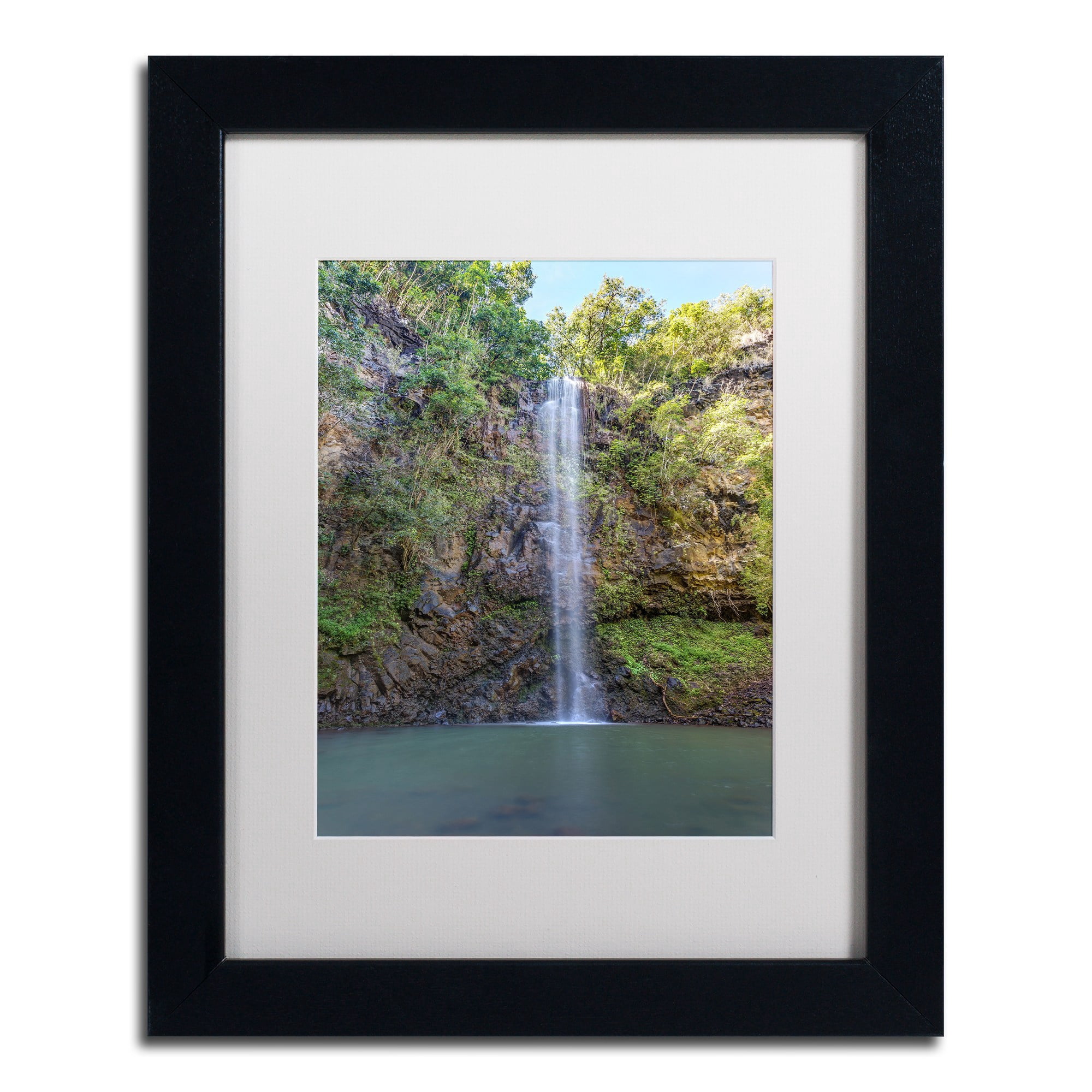 Trademark Fine Art 'Secret Falls' Canvas Art by Pierre Leclerc, White Matte, Black Frame