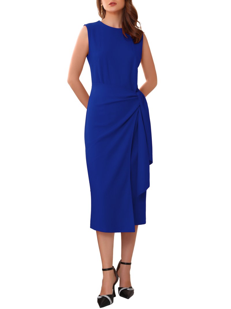 Inspire Chic Women's Business Cocktail Dress Front Tie Wrap Formal Elegant Sleeveless Sheath Dresses S Blue, Size: Small
