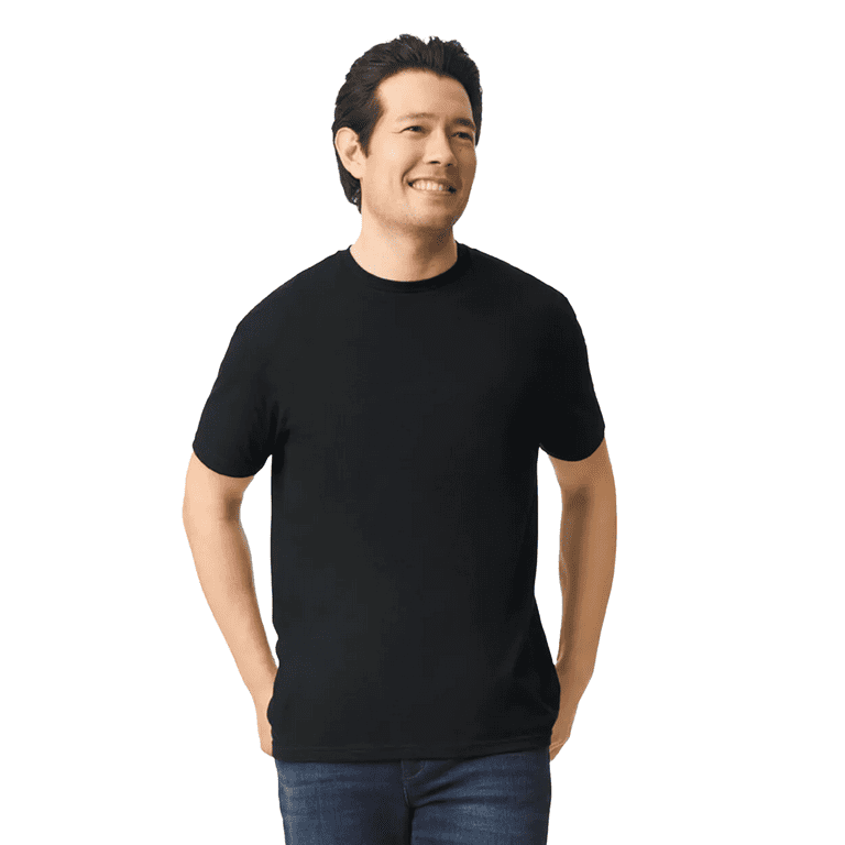 Gildan Men Softstyle T-Shirt - Black, Lightweight Short Sleeve Tee