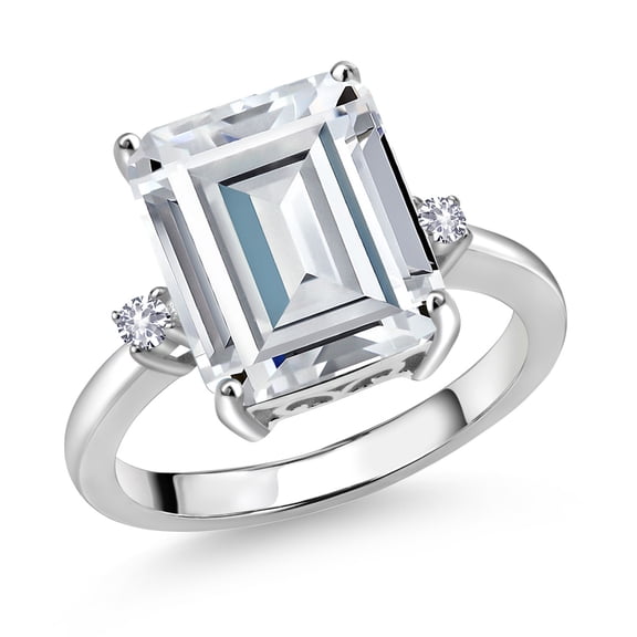 Gem Stone King 925 Sterling Silver White Created Sapphire Ring Set with Moissanite (7.46 Cttw) (Size 9)