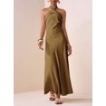 thumbnail image 5 of Womens Elegant Coffee Brown Halter Neck Maxi Dress With Twist Detail, 5 of 7