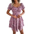 thumbnail image 1 of Vestido Estampado Vestido estampado de mujer con cordones Mini vestido de playa Vestido de cintura para arriba (Rosa XL) Ygjytge para Mujer Rosa T 3EG, 1 of 6