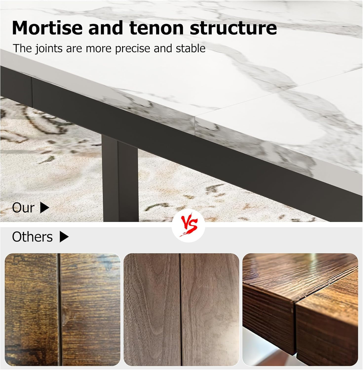 71" Industrial Dining Table for 6, Wooden Long Dinner Table with Mortise Tenon Design, Kitchen Table with Sturdy Metal Legs, for Dining Room Home Office Living Room, White