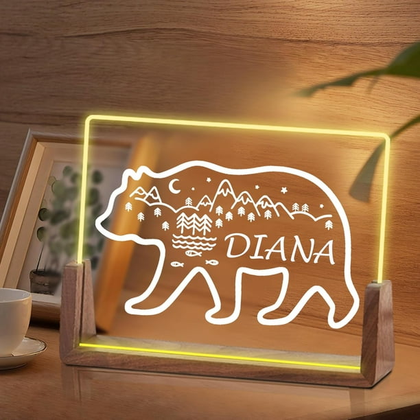 Luz de noche de oso personalizada para niñas y niños, regalos de cumpleaños de Navidad para niños personalizados, luz de noche de acrílico, decoración de guardería para bebé personalizada, lámpara de