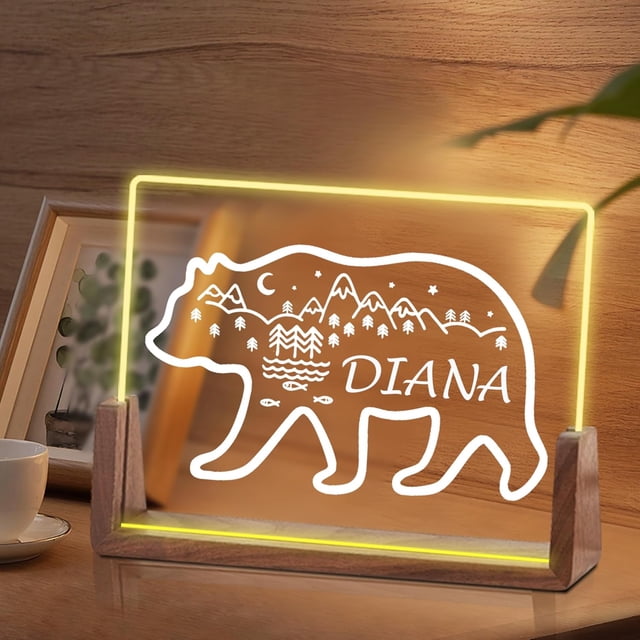 Luz de noche de oso personalizada para niñas y niños, regalos de cumpleaños de Navidad para niños personalizados, luz de noche de acrílico, decoración de guardería para bebé personalizada, lámpara de