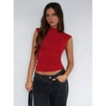 thumbnail image 3 of Sleeveless Crop Tops for Women Mock Neck Ruched Tank Tops Y2k Going Out Tops Solid Slim Fitted Shirts Red XXL, 3 of 5