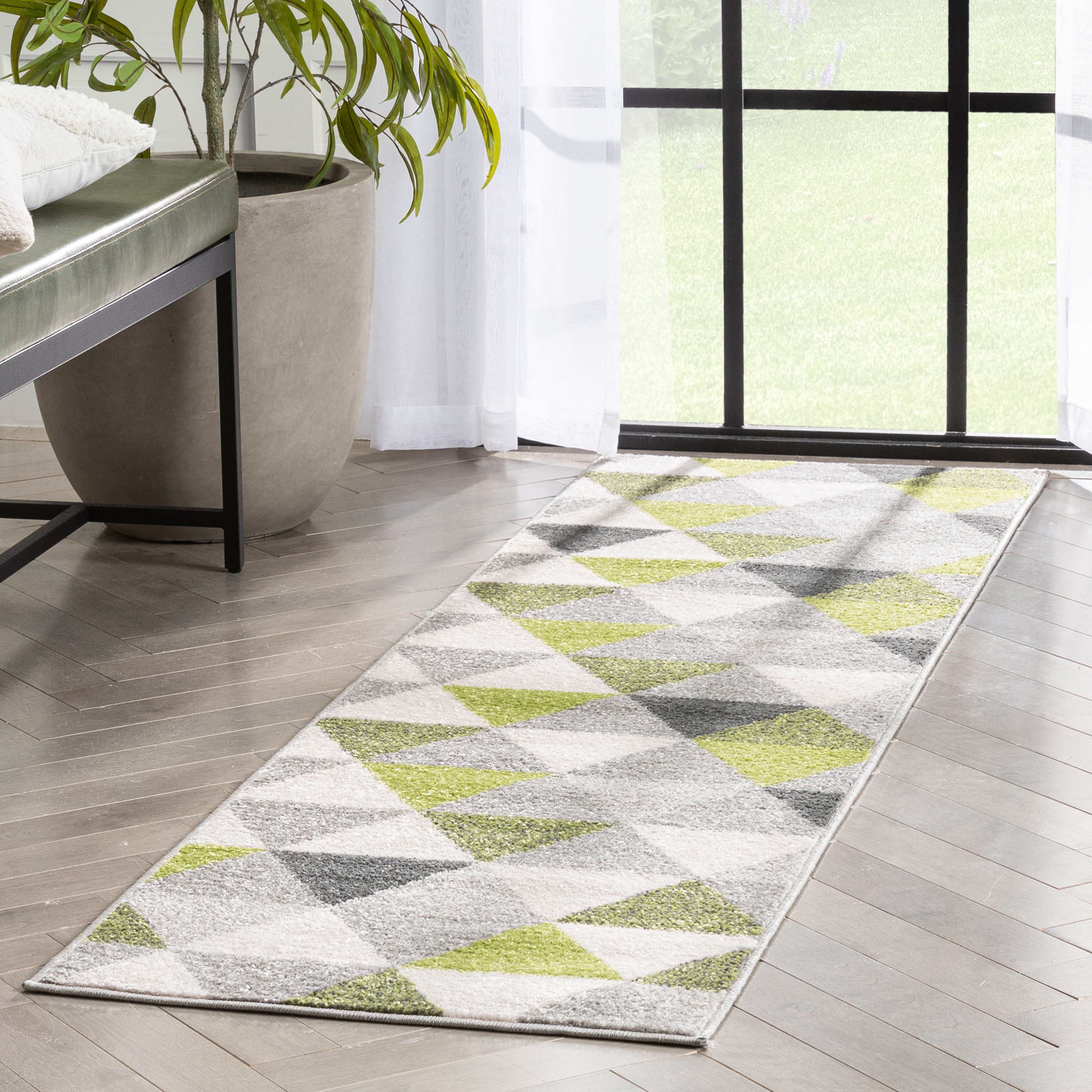Well Woven Mystic Alvin Mid-Century Modern Geometric Green 2' x 7'3" Runner Rug