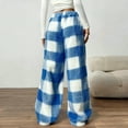 thumbnail image 5 of Fuzzy Plush Pants for Women Fleece Plaid Wide-Leg Trousers with Drawstring Casual High Waisted Bottoms Warm Comfy Loungewear Sherpa Pajama Pant Fall Winter Outfits, 5 of 7