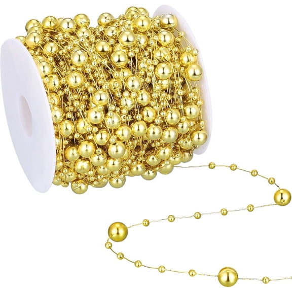 98Feet Plastic Christmas Garland Beads,Christmas Tree Hanging Beads Strands Chain,Artificial Gold Diamond-Shaped Beads,for Christmas New Year Party 1Pack