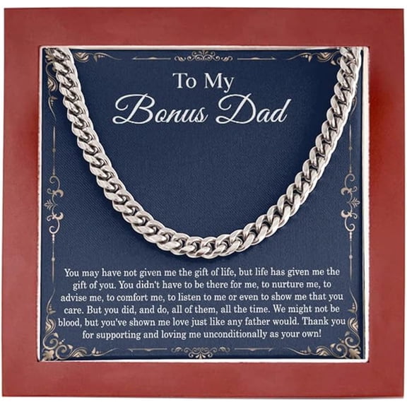 Father's Day Necklace, Gifts for Step Dad, Gift to My Stepped Up Dad Necklace for Stepped Up Dad Stepfather, Thank You for Everything My Bonus Dad Necklace with Message Card and LED Box