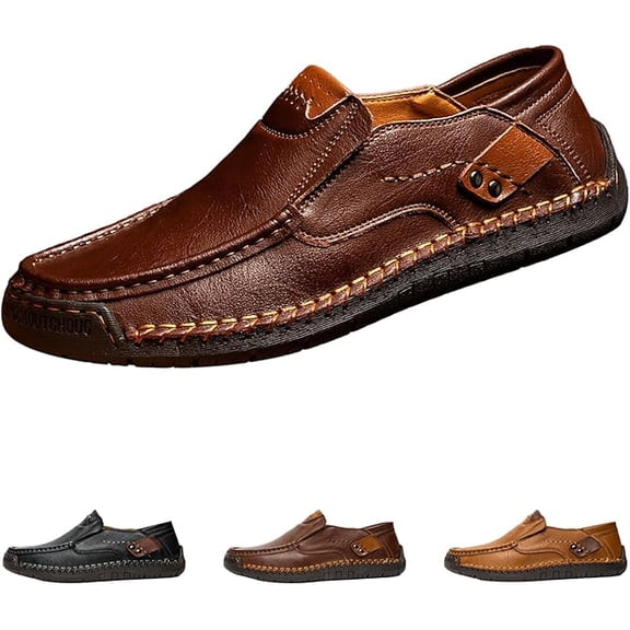 Men's Slip - breathable casual shoes for walking, wearing flat leather shoes and loafers on one foot, for outdoor leisurely strolls