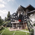 thumbnail image 1 of Araña de Halloween, araña gigante de 200 cm, decoración de Halloween para exteriores con telaraña triangular de 7 m, telaraña expandible de 20 g, 10 arañas de plástico, decoración de terror, 1 of 5