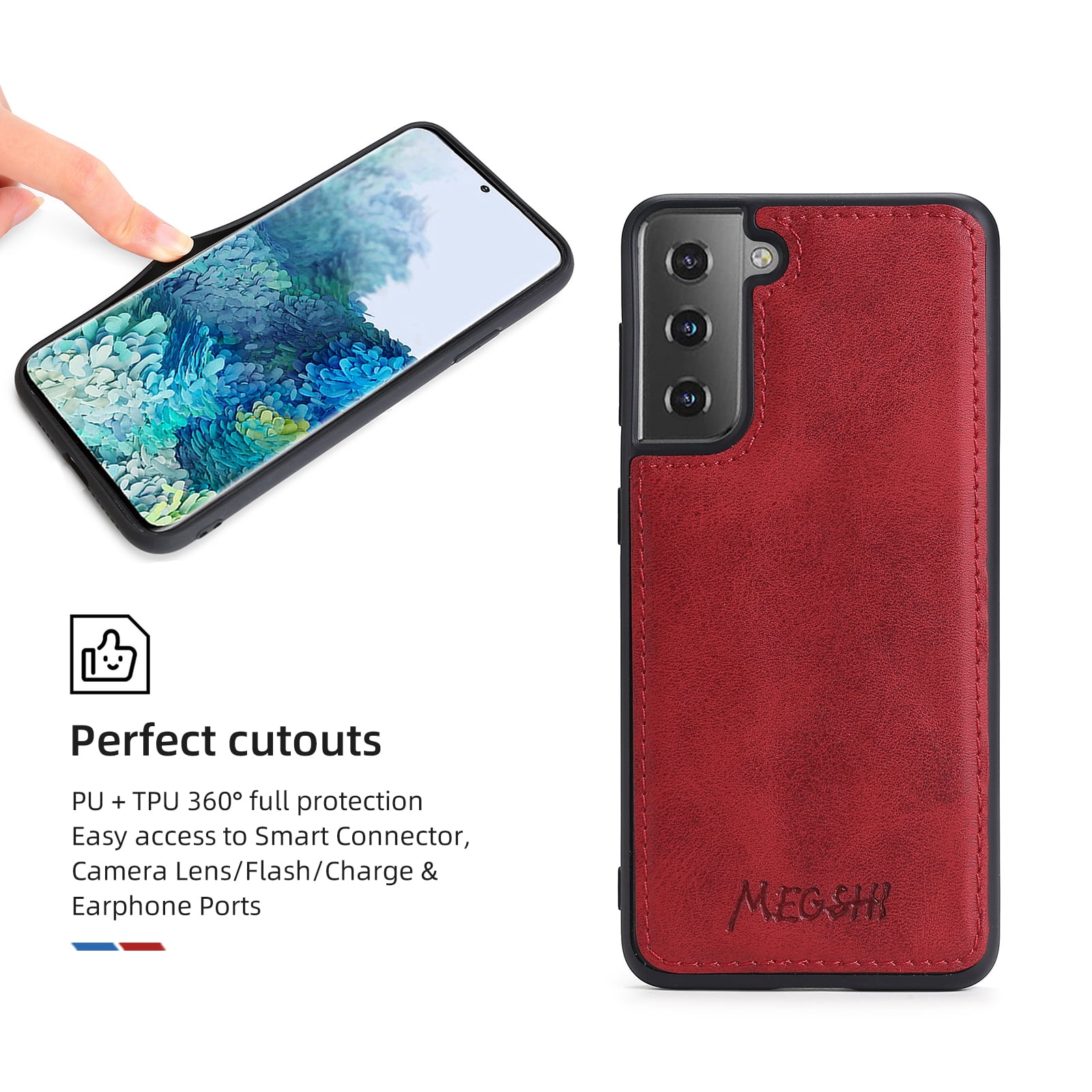 Galaxy S22 Wallet Case Premium Leather Flip Zipper Detachable Magnet Wallet Stand Card Holder Case with Crossbody Lanyard Strap Zipper Pocket Cover for Samsung Galaxy S22 6.1 inch 2022,Red
