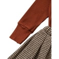 thumbnail image 3 of Canrulo Kids Baby Girls Clothes 2pcs Solid Knit Long Sleeve Turtleneck Sweater Tops Plaids Skirts Sets Brown 2-3 Years, 3 of 7