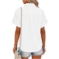 thumbnail image 5 of TKYCMSUAKI Womens Linen Shirts Lapel Button Down Short Sleeve T-Shirts Summer Loose Fit Tunic Tops Casual Solid Color Basic Tees, 5 of 7
