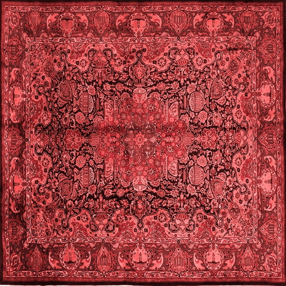 Ahgly Company Indoor Square Medallion Red Traditional Area Rugs, 5' Square
