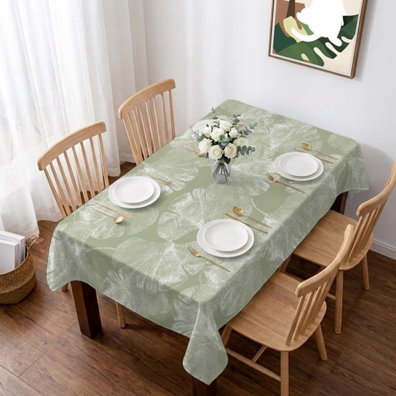 Sage Green Leaves Table Cloth Waterproof Tablecloths, Vintage Abstract Art Botanical Tablecloth Dining Table Cover for Kitchen Party Tabletop Outdoor, Rectangle Tablecloth 52x70 Inch
