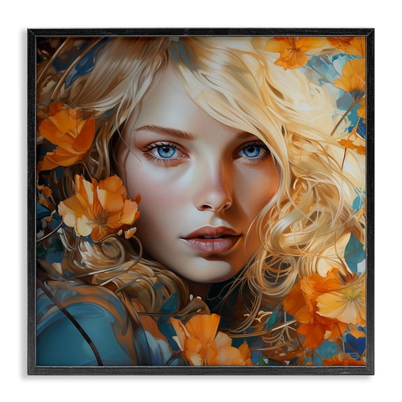 Stupell Industries Shabby Chic Woman with Blue Gaze Black Framed Giclee Art, 24 x 24, by RB