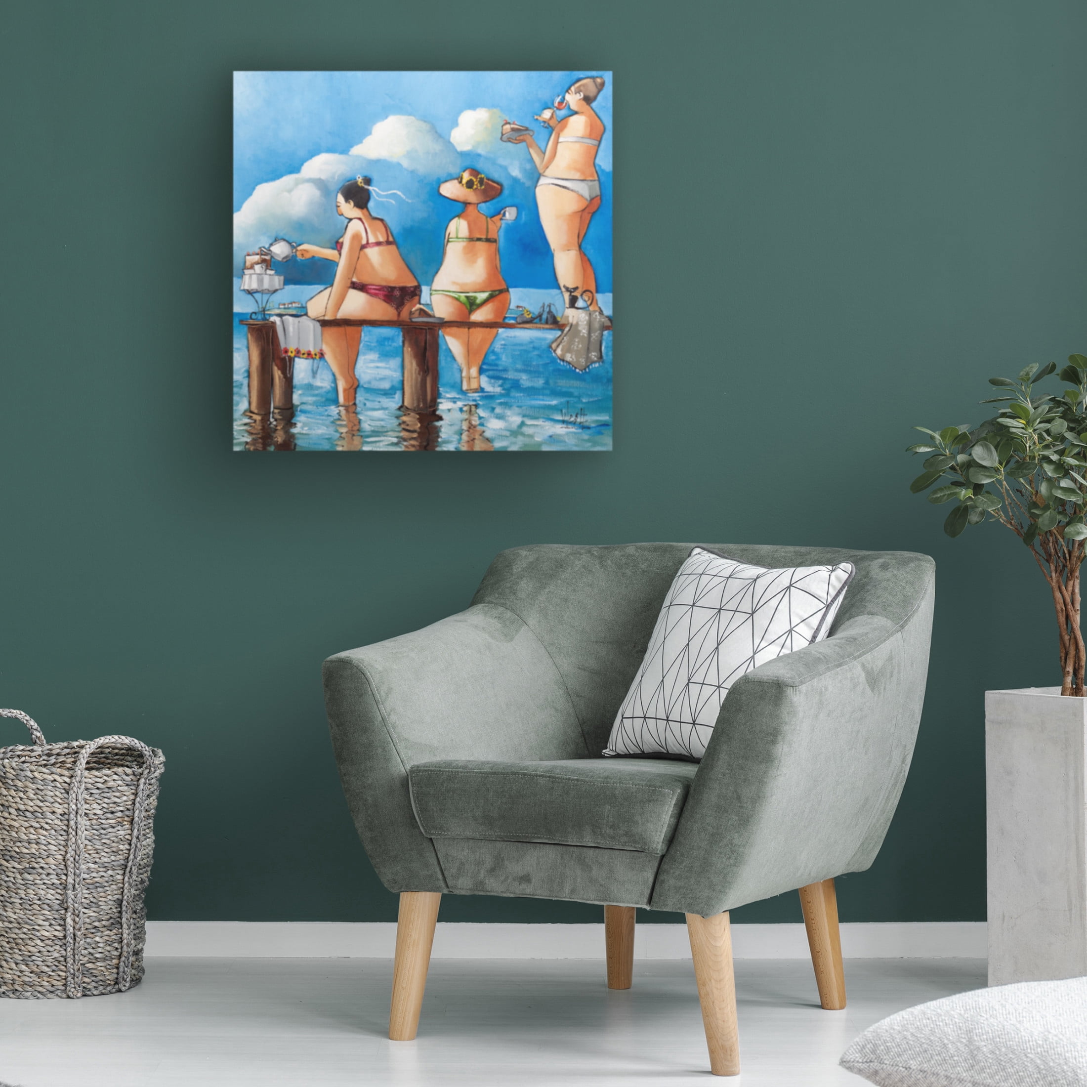 Canvas Wall Art - Ronald West 'Tea Break On The Jetty' Wall Art for Living Room, Bedroom, or Office Décor by Trademark Fine Art - 24 x 24 Inches