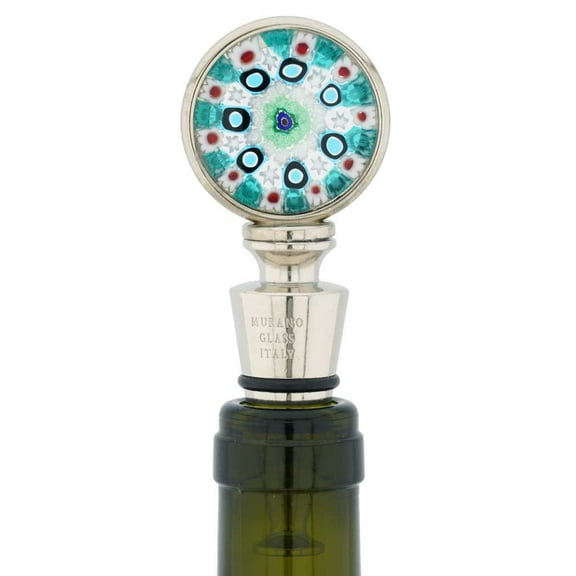 GlassOfVenice Murano Glass Millefiori Round Bottle Stopper - Green