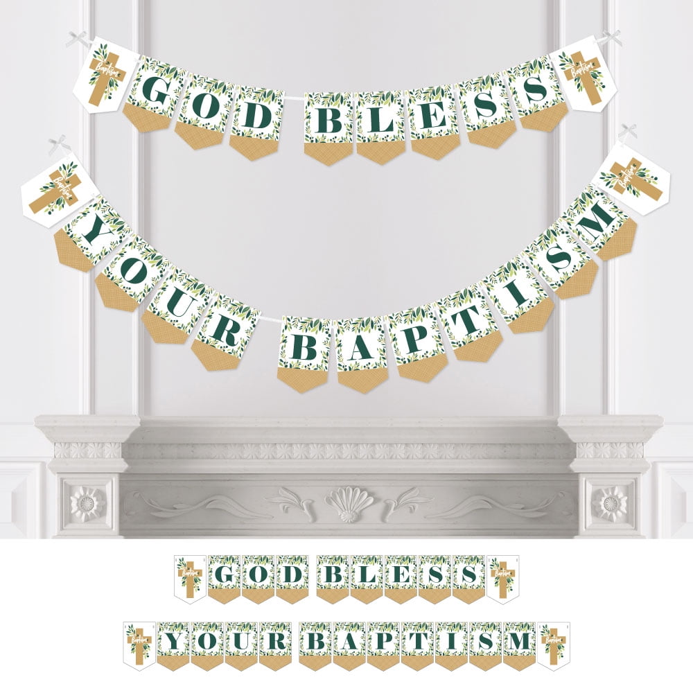 Party Decorations Big Dot of Happiness Elegant Cross Welcome Baby Religious Baby Shower Bunting Banner
