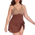 thumbnail image 6 of Bosfbaoi Plus Size Women's Swim Dress Color-blocking Crisscross V-Neck Swimwear Metal Buckle Side Knot Tummy Control One Piece Swim Dress, 6 of 8