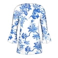 thumbnail image 5 of Pompotops Tunique Décontractée à Manches 3/4 Imprimée Florale Col en V pour Femmes Chemises Basiques d'Été Blouse Plissée Liquidation, 5 of 5