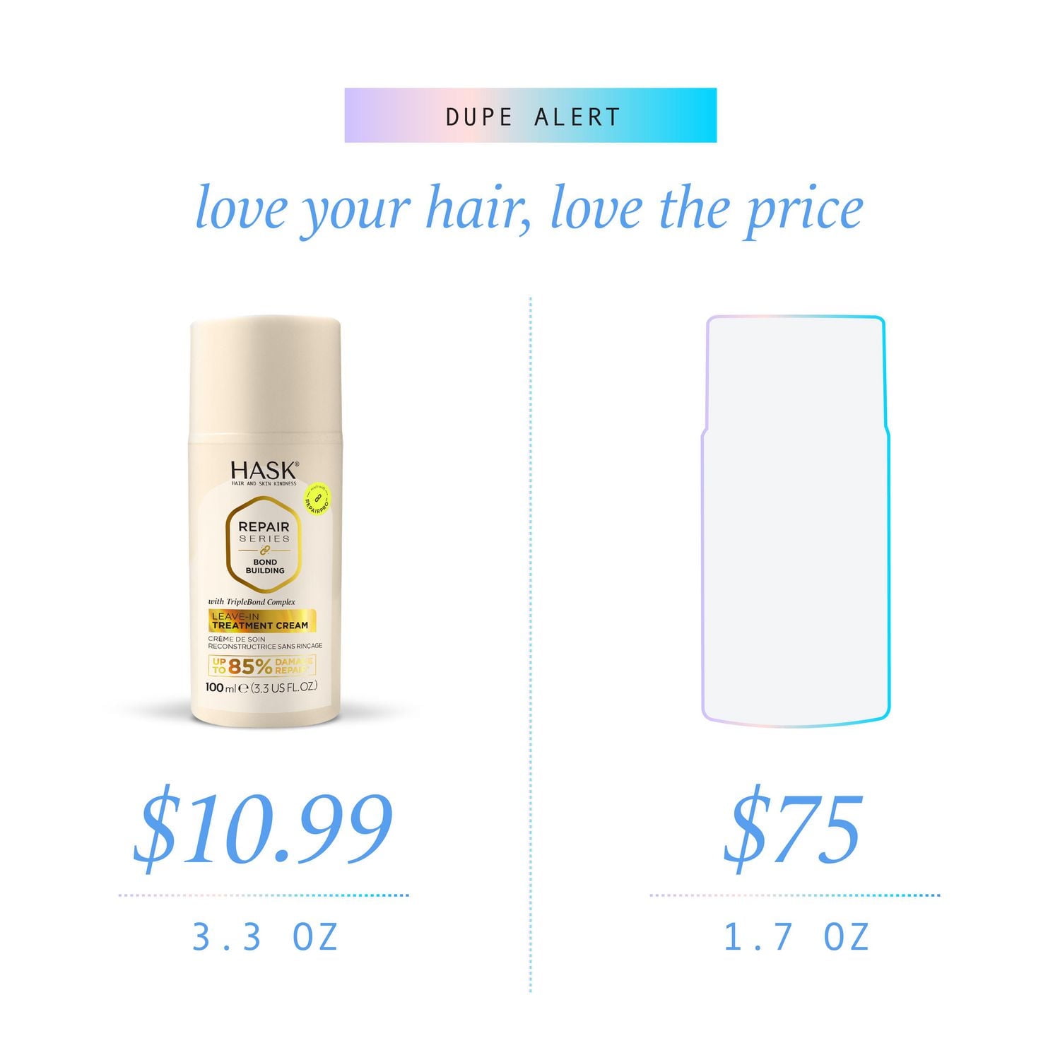 Hask Repair Series Bond Building Leave-In Treatment Cream. Up to 85% Damage Repair