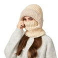 thumbnail image 4 of DAMAI Women's One Piece Knitted Beanie Hat Fleece Lined Winter Scarf Mask Set Windproof Hooded Balaclava 3 in 1 Beanie Hat with Scarf and Mask, 4 of 9