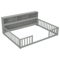 thumbnail image 6 of Full Size Floor Bed Modern Farmhouse with Side Bookcase Storage Shelves Guardrails Low Profile Platform Bed for Small Bedroom Space Saving, Grey, 6 of 18