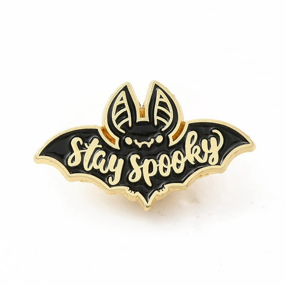 12pcs Bat with Word Stay Spooky Enamel Pin Golden Alloy Brooch for Backpack Clothes Black 18x30x1.5mm