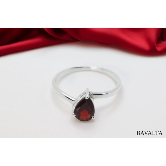 natural garnet ring 925 sterling silver solitaire engagement ring January birthstone red gemstone ring
