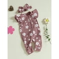 thumbnail image 5 of Suealasg Newborn Baby Girls Summer Outfits Flower Pattern Crew Neck Flying Sleeve Zip Up Romper Bow Headband, 5 of 9