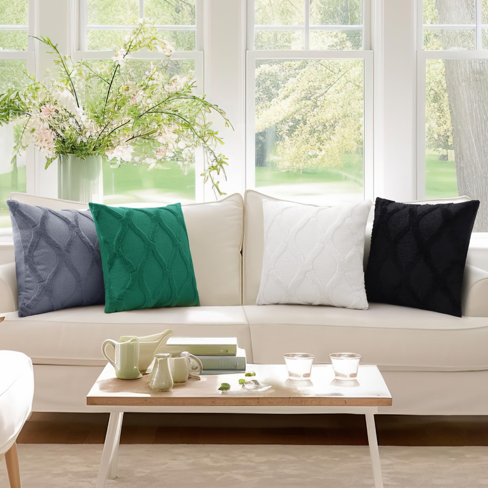 decorUhome Decorative Throw Pillow Covers 12x20 Set of 2, Soft Plush Faux Fur Wool Pillow Covers for Couch, Cream White