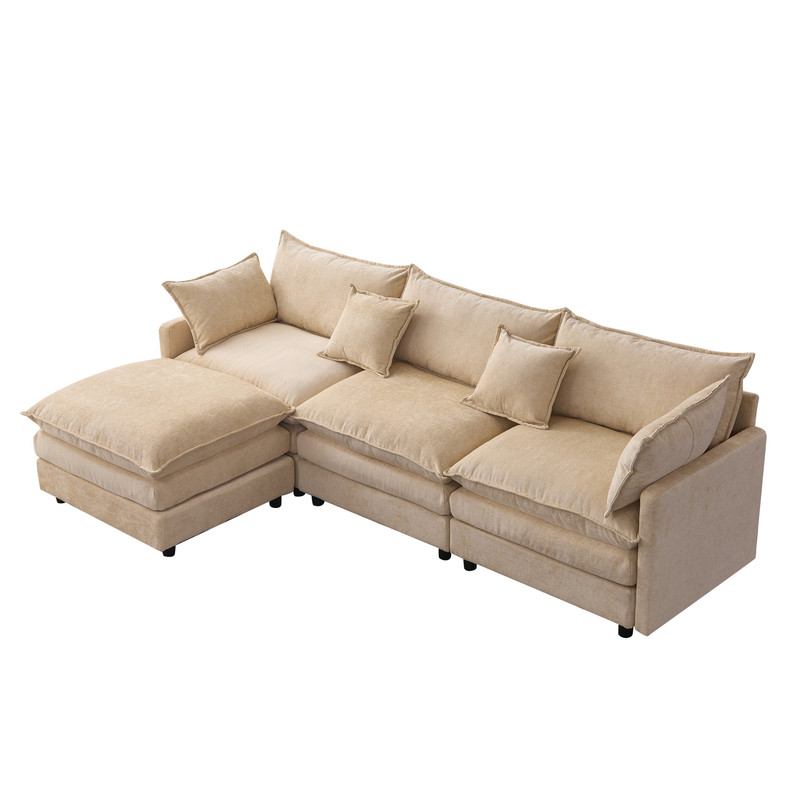 105" Modular Sectional Couch, 3-Seater Soft Chenille L-Shaped Sofa with Ottoman, Upholstery Sofa Couch with Pocket Coil & High-Density Foam for Living Room