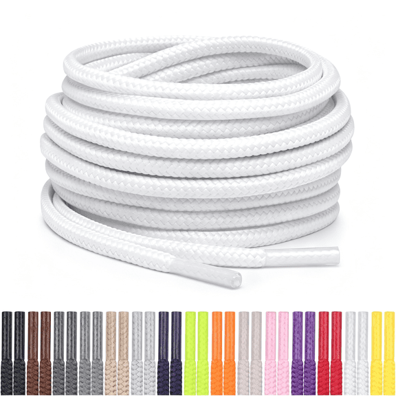 TUWAFE Round Shoelaces [1 Pair] 5/32″ Thick-For Shoes,Sneakers&Boots 5/32″ Thick White Shoe Laces