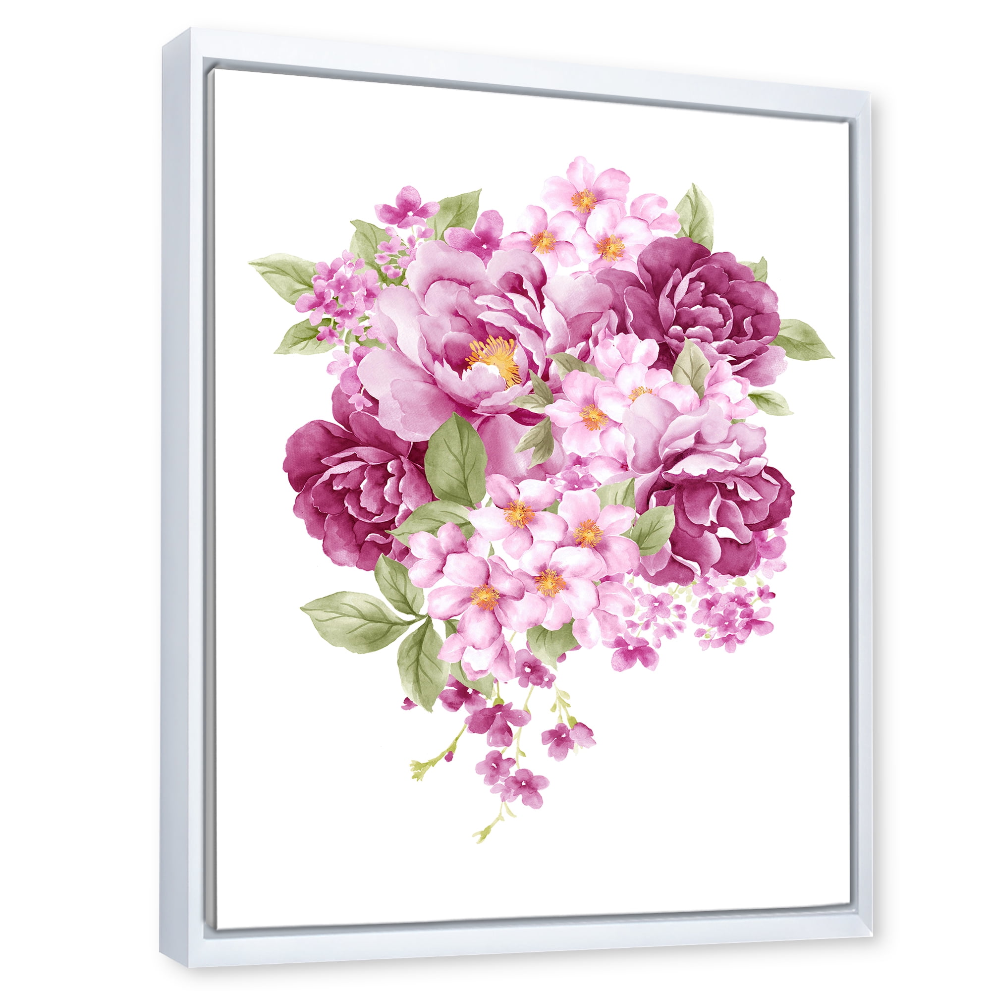 Designart 'Bouquet Of Pink Retro Flowers' Traditional Framed Canvas Wall Art Print