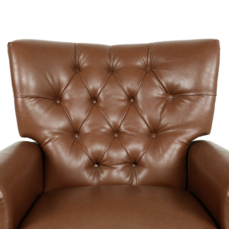 Tufted Dark and Brown Recliner, Welch Contemporary Brown Cognac Faux Leather