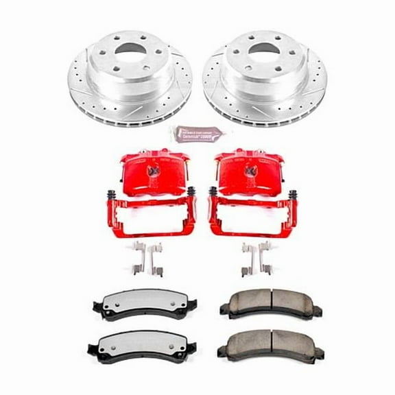 PowerStop Rear Z36 Truck & Tow Brake Pad and Rotor Kit with Red Powder Coated Calipers Fits: CADILLAC CHEVROLET GMC Select Models KC2047-36