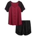 thumbnail image 2 of EKOUAER Button Pajamas For Women Round Necked Floral Pj Sets Casual Loungewear Short Sleeve Pajamas Comfy Outfits Soft Nightwear Red Flower, 2 of 6