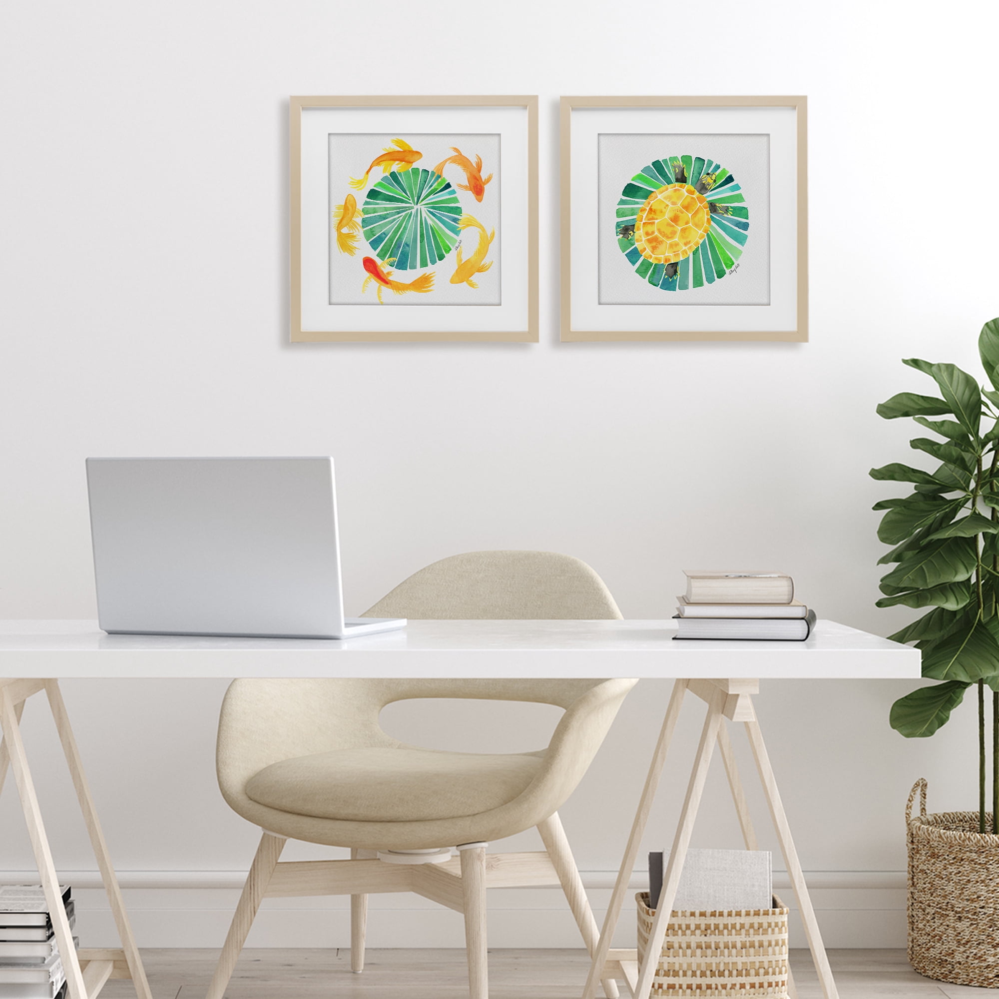 Stupell Industries Orbital Aquatic Creatures 2 Piece Birch Framed Print Under Glass Set, design by Hillary Holt