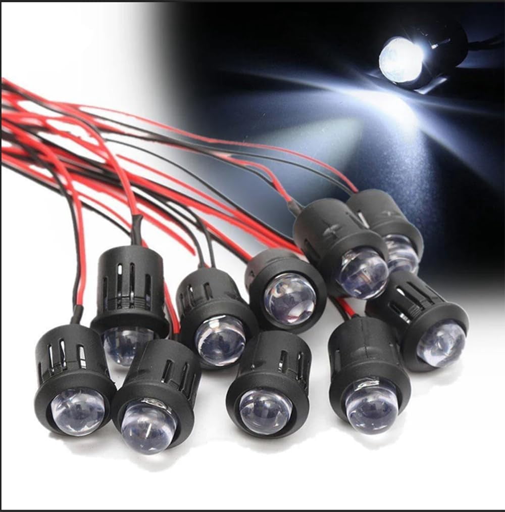25Pcs 10MM White LED Pre-wired Water Clear Bulb 12V 7.87 Inch Lamp Light Bulb Prewired Emitting Diode& 25Pcs Black 10MM LED Plastic Clip Holder For DIY Home Decoration