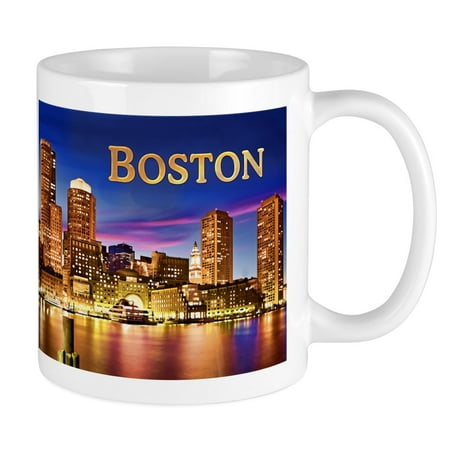 

CafePress - Boston Harbor At Night Text BOSTON Copy Mugs - Ceramic Coffee Tea Novelty Mug Cup 11 oz