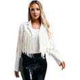 thumbnail image 2 of TiaoBug Women's Faux Suede Fringe Cropped Jacket Long Sleeve Vintage Cardigan Swing Tassel Outwear White S, 2 of 7