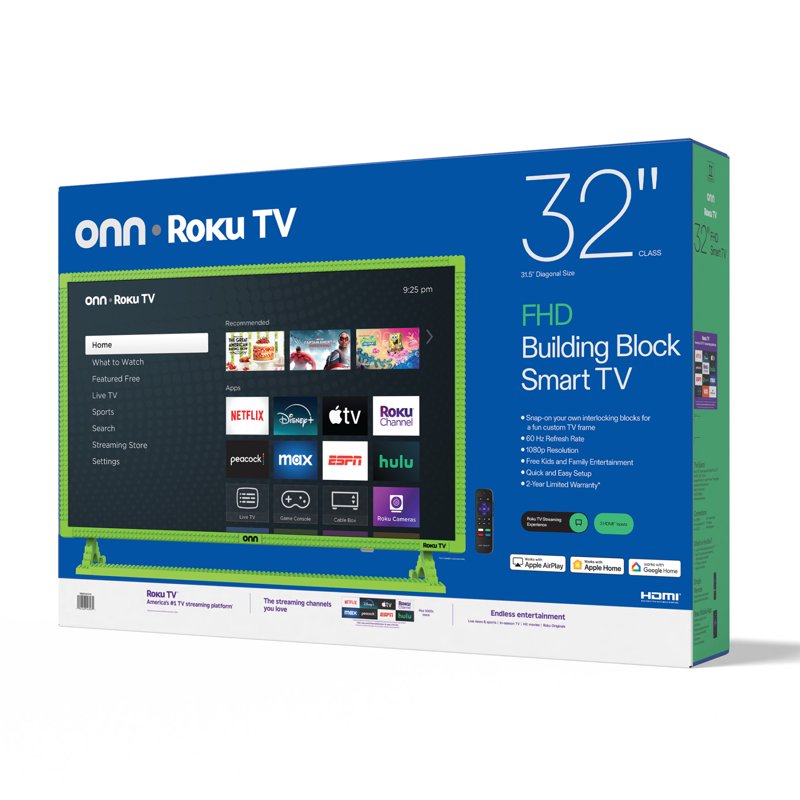 onn 32" 1080P FHD Building Block Smart Roku TV - Green (TVBBGRN36014570) gallery view