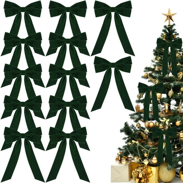 12pc Velvet Christmas Tree Bow Decoration Wreath Bow Decoration, Bow Decoration, Bow Set, Elegant Velvet, Festive Home Decor, for Living Room, Metal Frame, 12 Pieces, for Bedroom