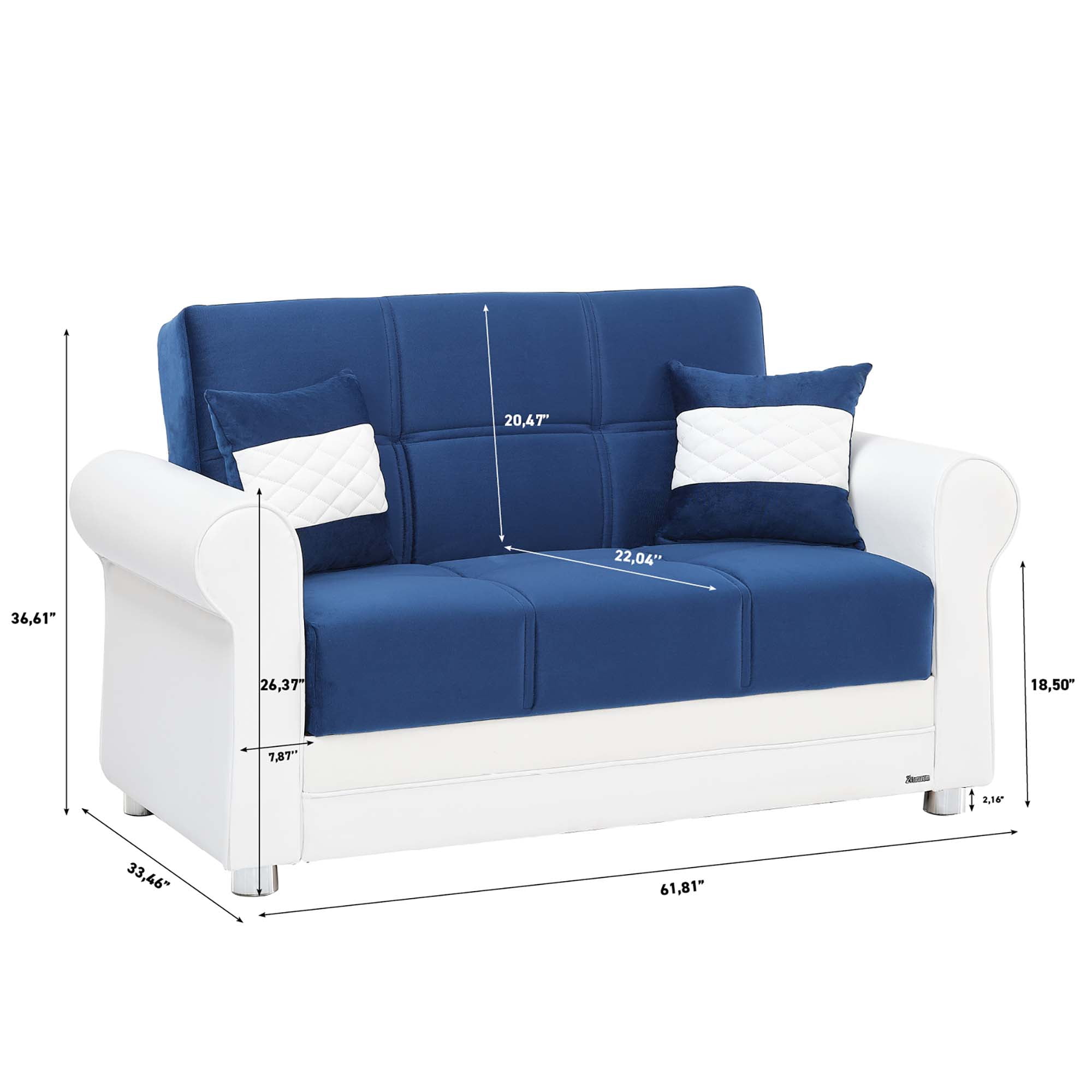 Ottomanson Convertible Sleeper Loveseat with Hidden Storage, Firm Seating, Blue