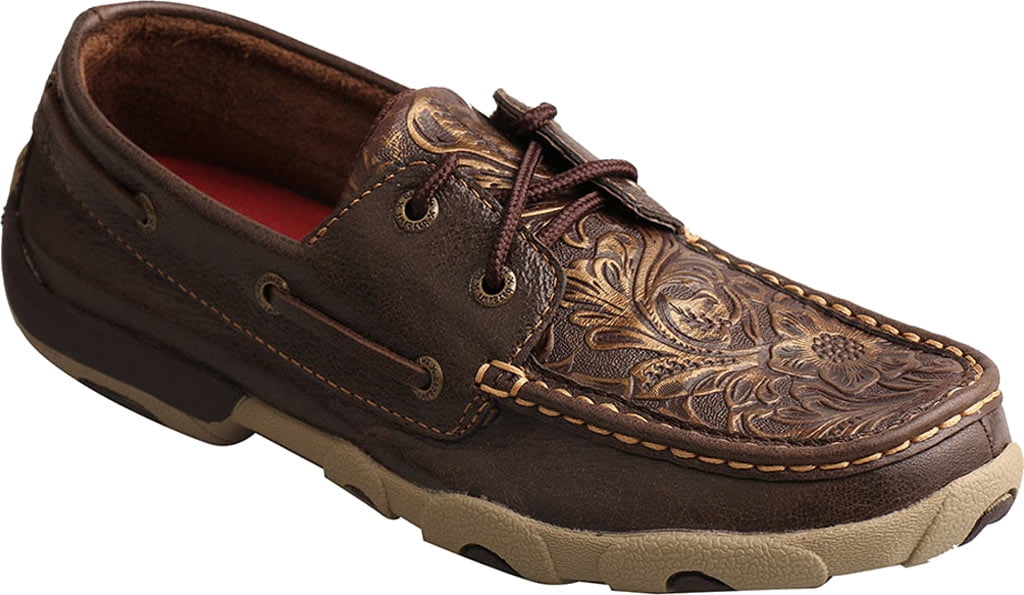 Twisted X Womens Floral Embossed Driving Moc Brown